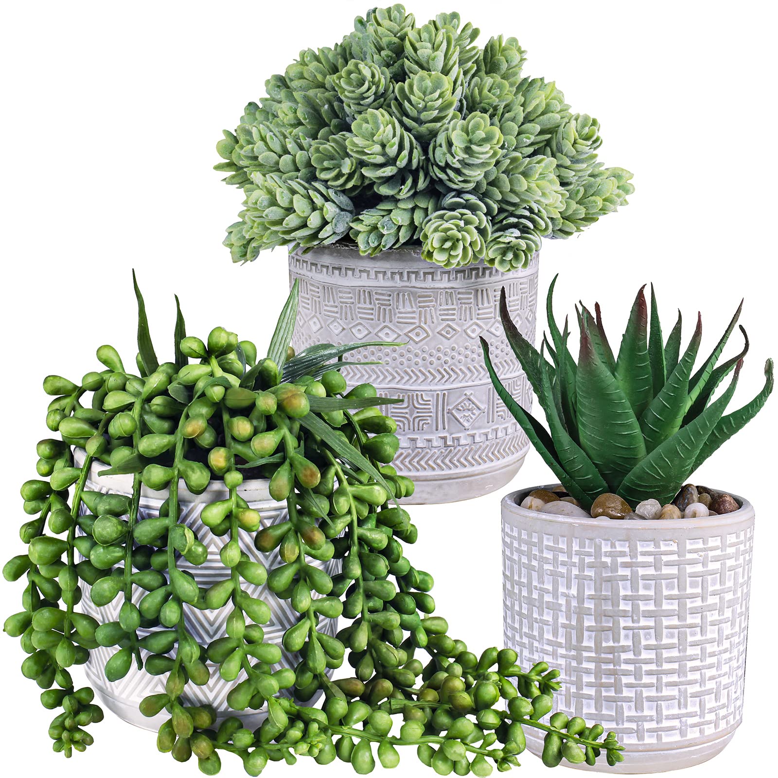 Winlyn artificial succulents aloe pearls hops on a desk for low-maintenance decor