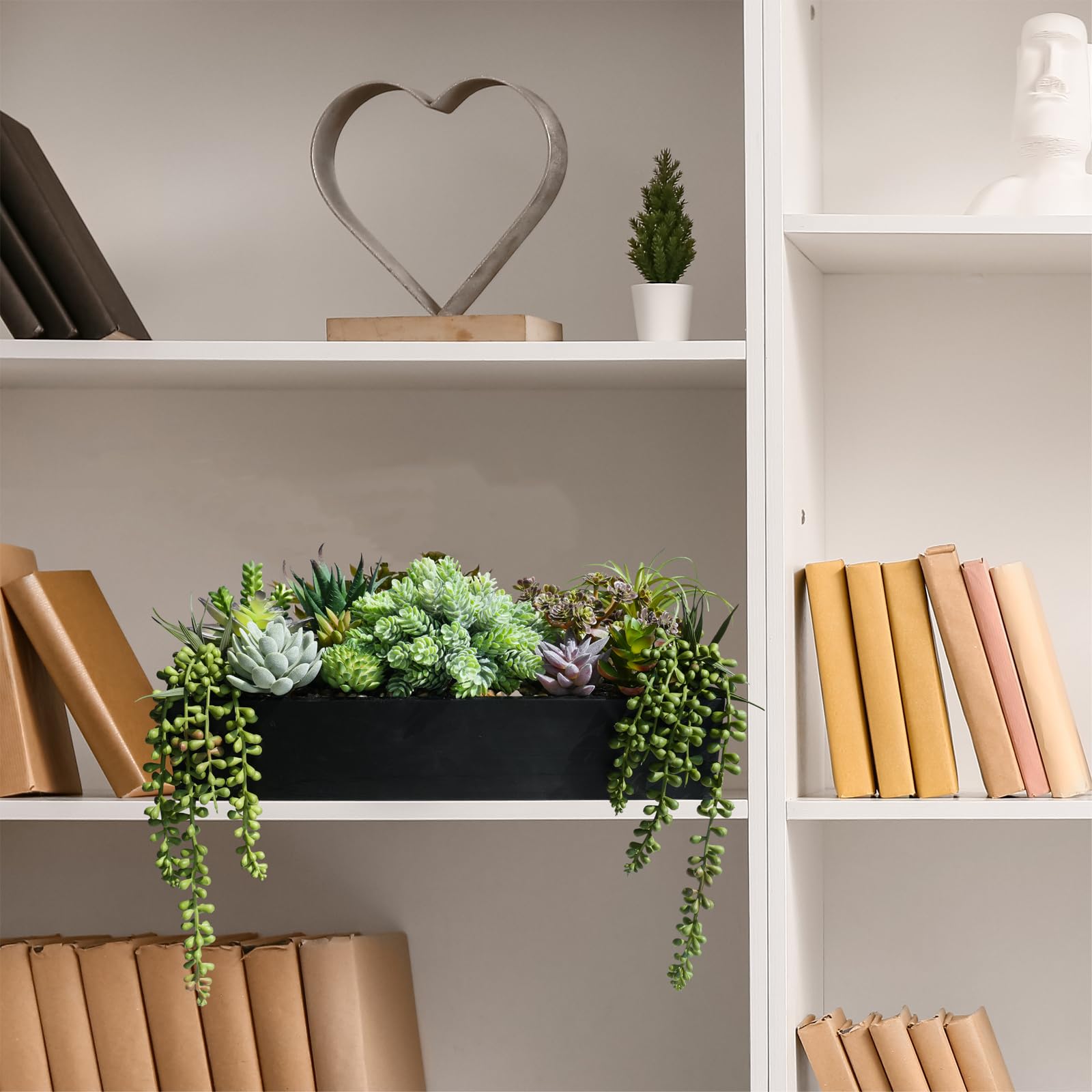 Winlyn 15-inch succulent centerpiece fits dining or coffee tables for ambiance.
