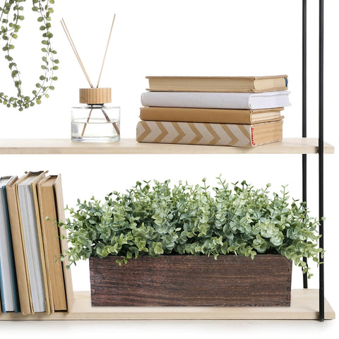 Winlyn eucalyptus decor complements counters, mantels, and shelves.