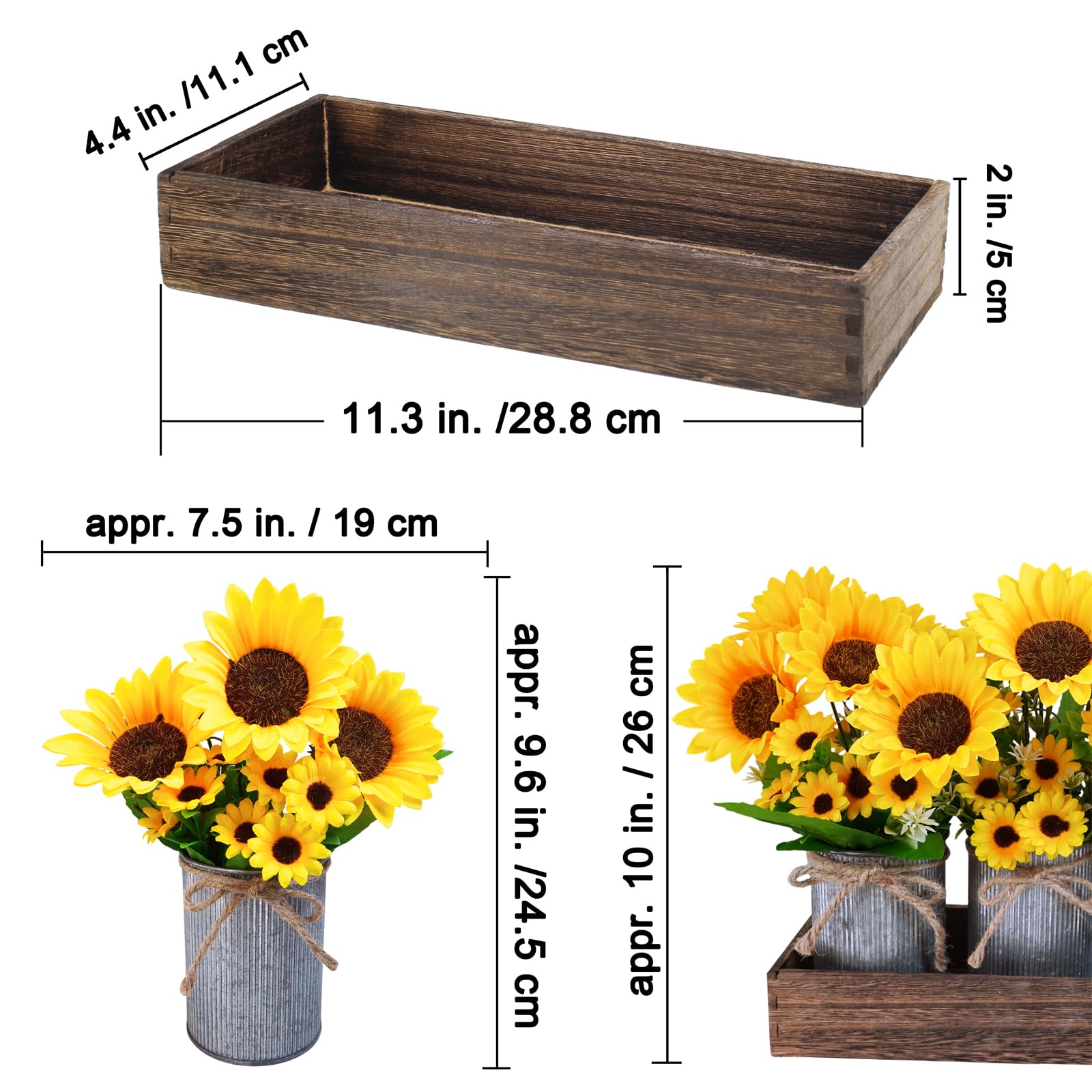 Winlyn rectangle wooden tray showcasing sunflowers for a compact display