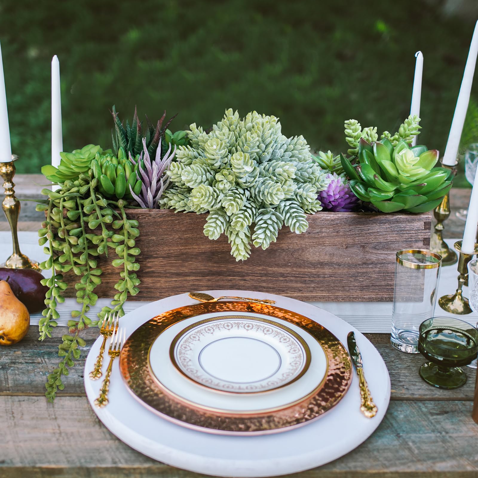 Winlyn rectangular wooden planter display, perfect for farmhouse dining table.