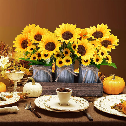 Winlyn sunflower centerpiece on dining table brightening mealtime