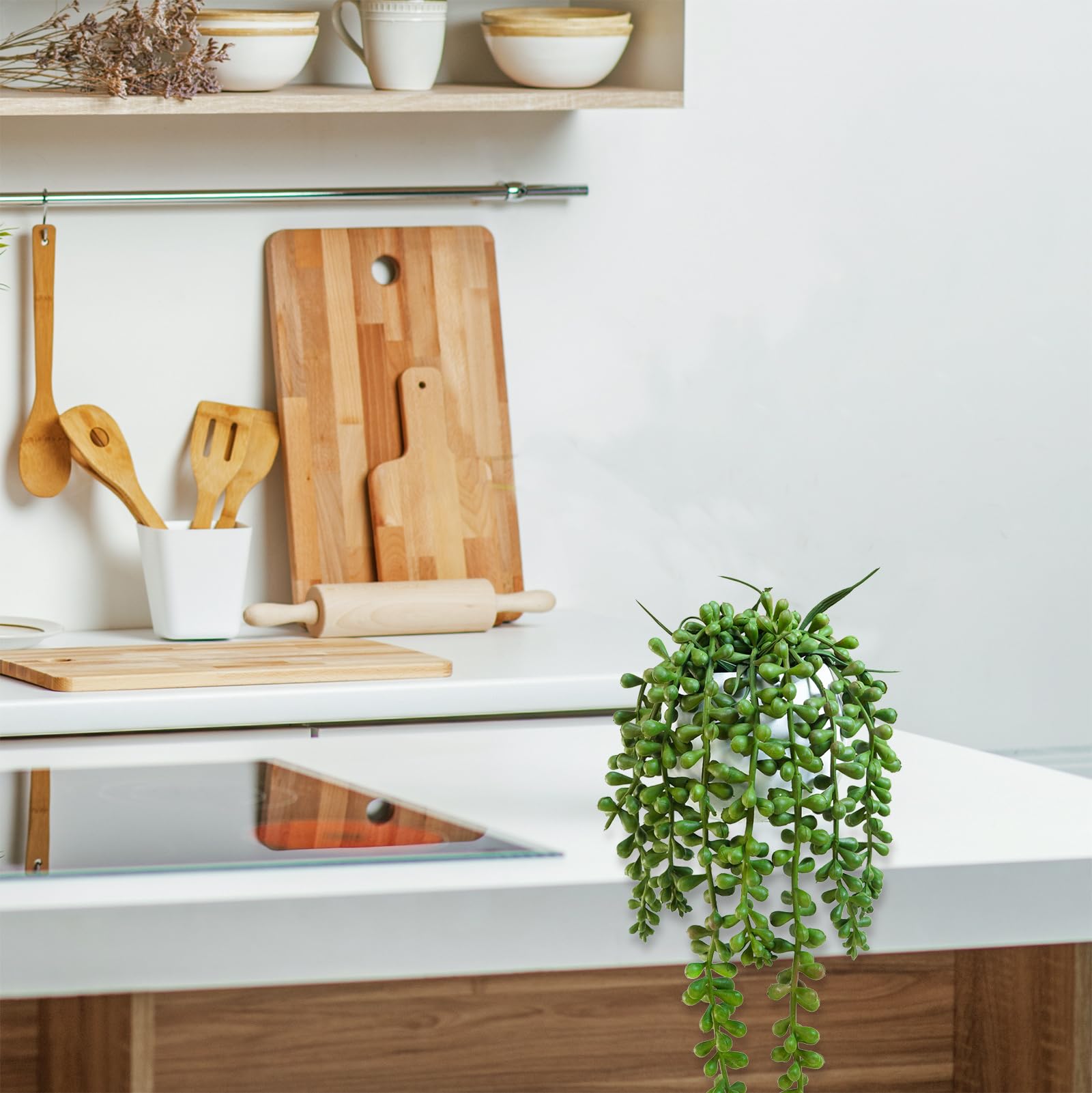 Winlyn hops artificial succulent in white pot creates a compact focal point on desks.