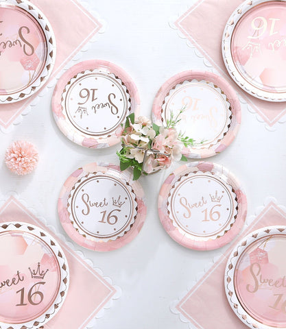 Winoo Design Rose Gold Sweet 16 party pack for hassle-free hosting