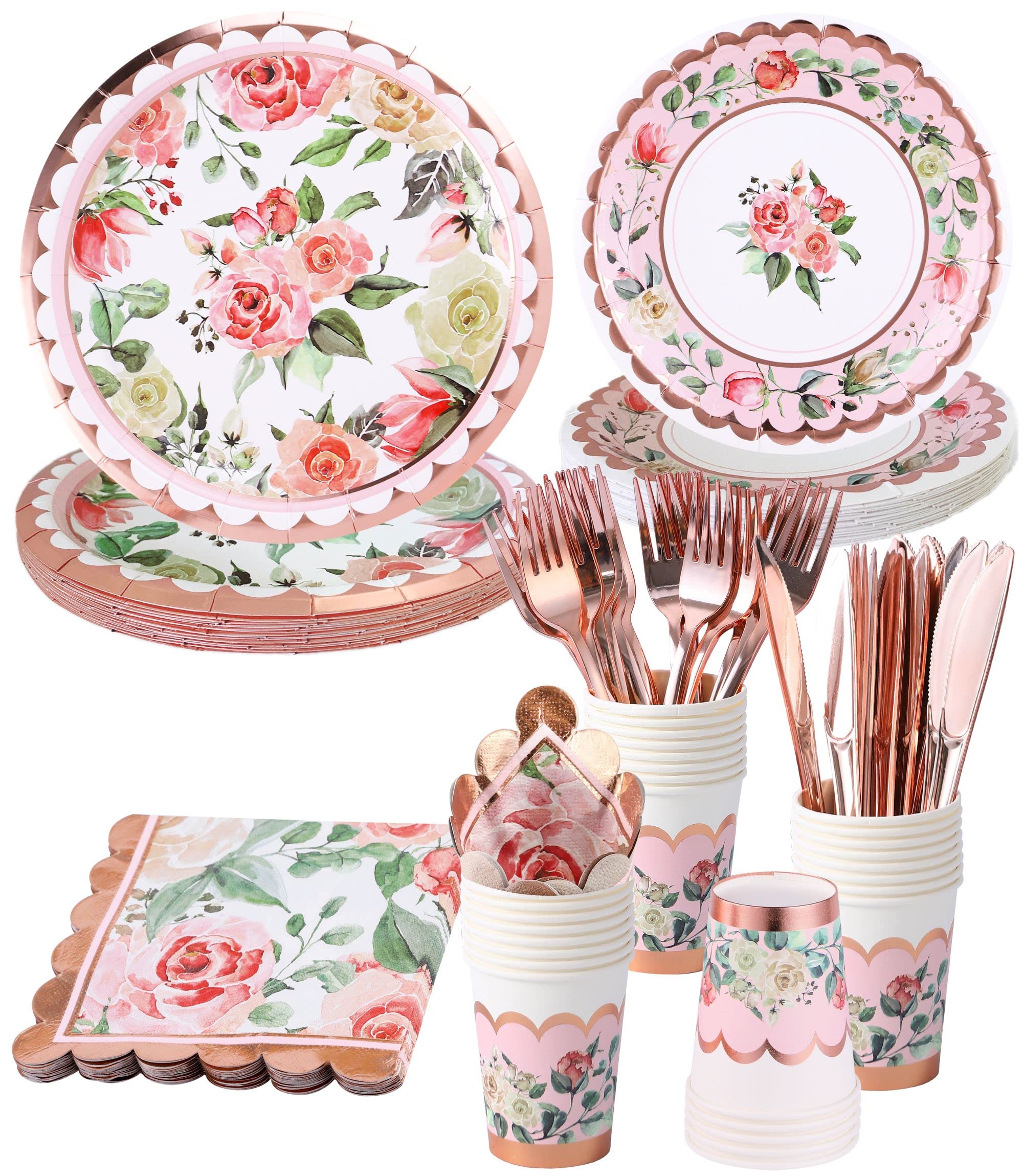 Winoo Design vintage floral rose gold 9-inch plates for elegant celebrations