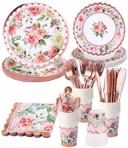 Winoo Design vintage floral rose gold 9-inch plates for elegant celebrations