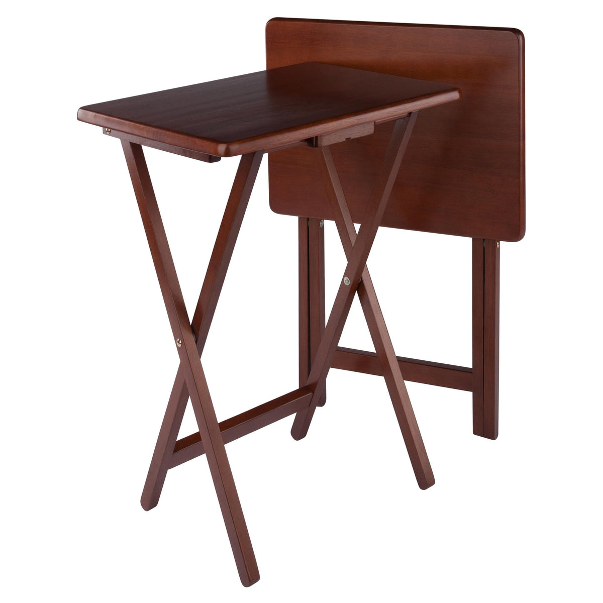 Winsome Alex foldable snack table in walnut with space-saving design for small spaces.