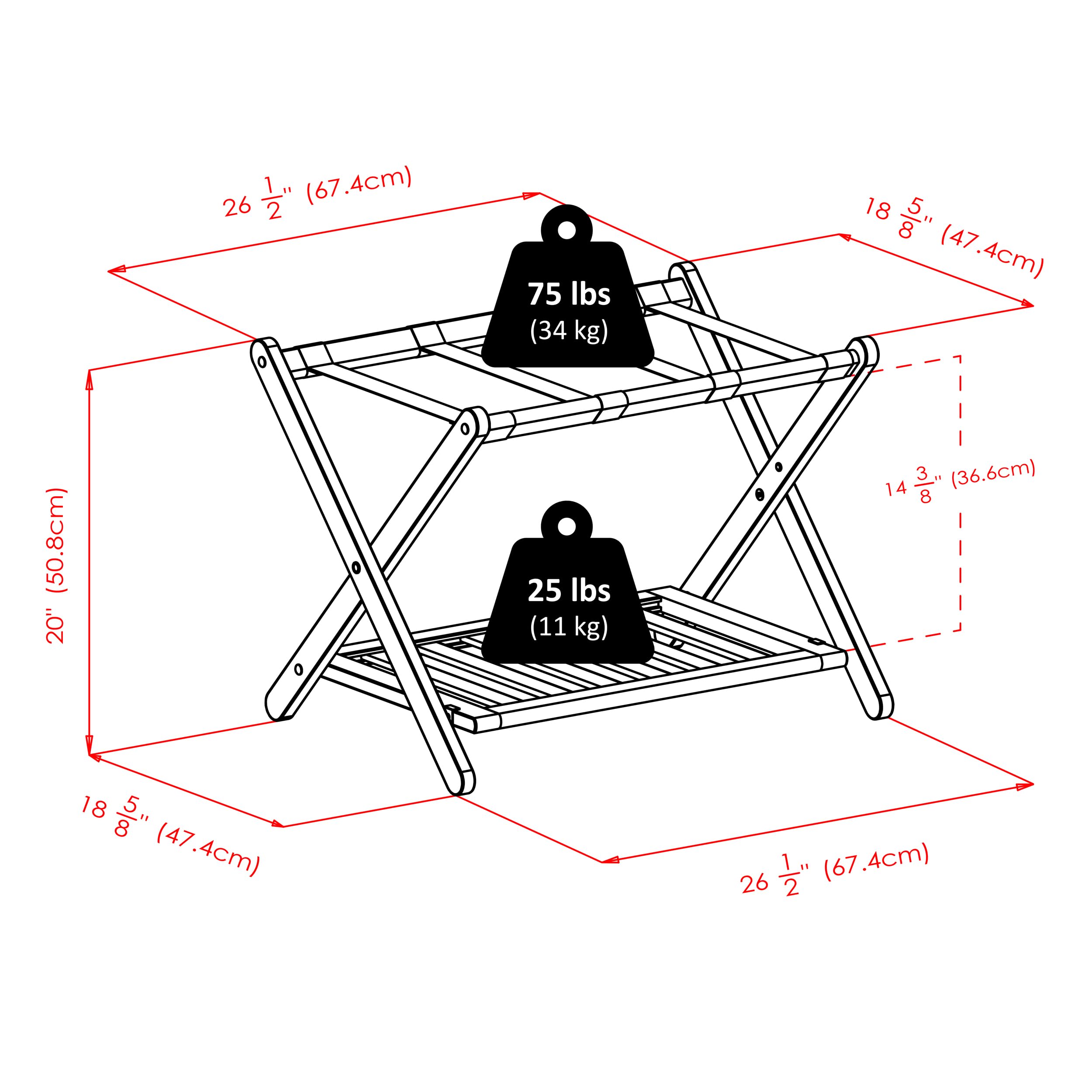 Winsome Reese luggage rack in bedroom setting for organized travel gear.