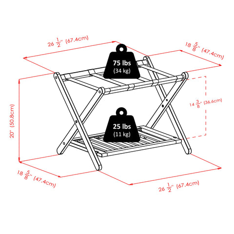 Winsome Reese luggage rack in bedroom setting for organized travel gear.