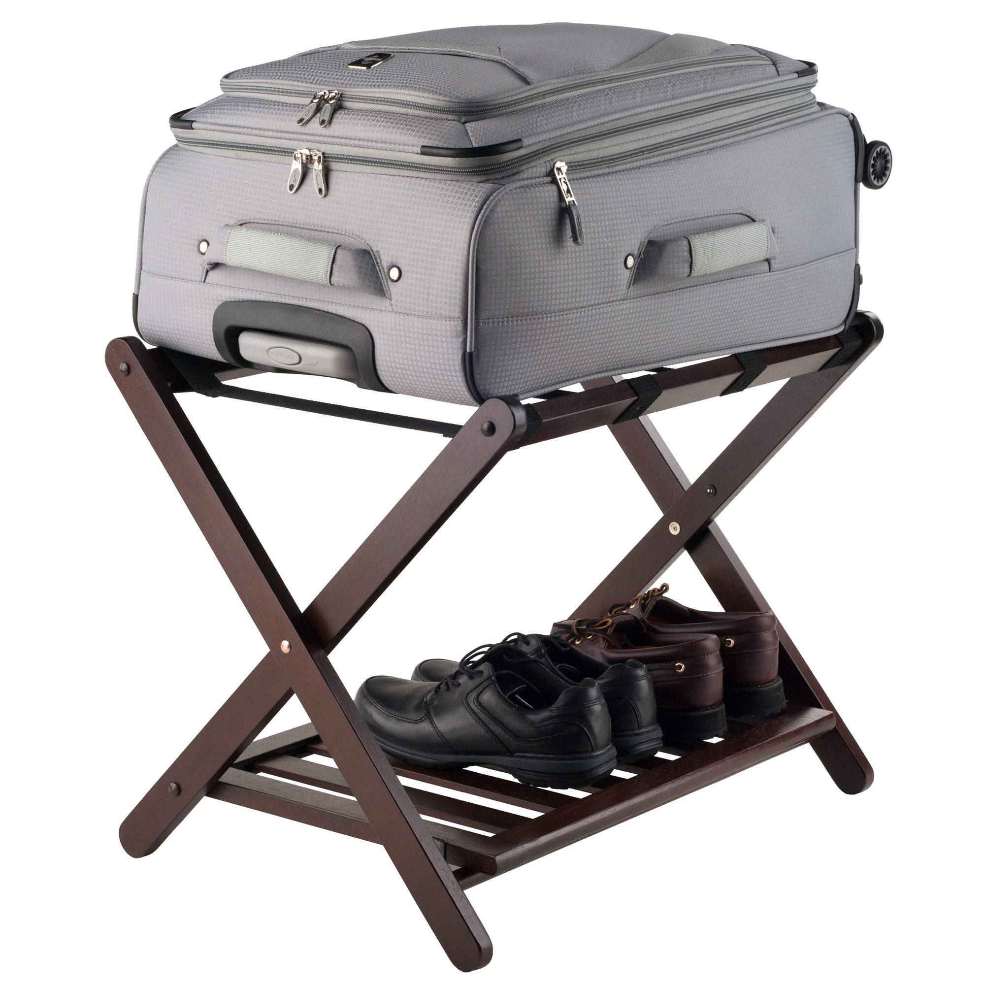 Winsome Reese luggage rack cappuccino folded for compact storage