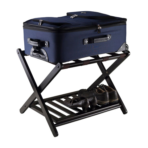 Winsome Reese luggage rack with storage shelf keeps shoes off the floor.