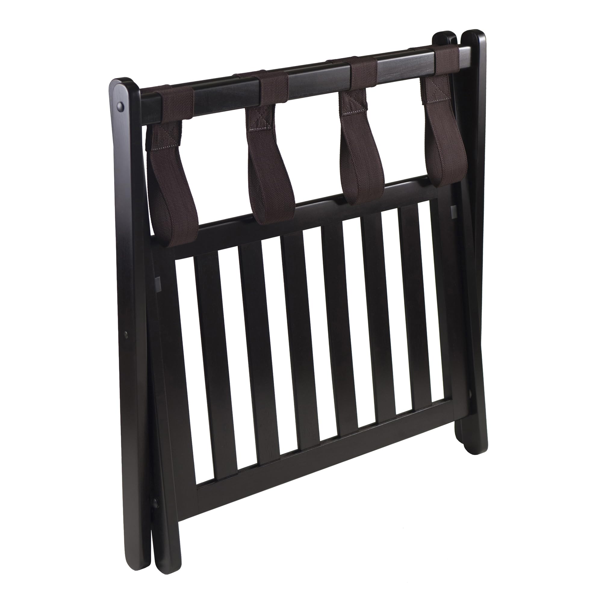 Winsome Reese luggage rack side view showing foldable design for easy storage.
