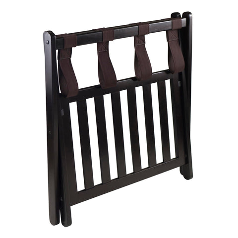Winsome Reese luggage rack side view showing foldable design for easy storage.