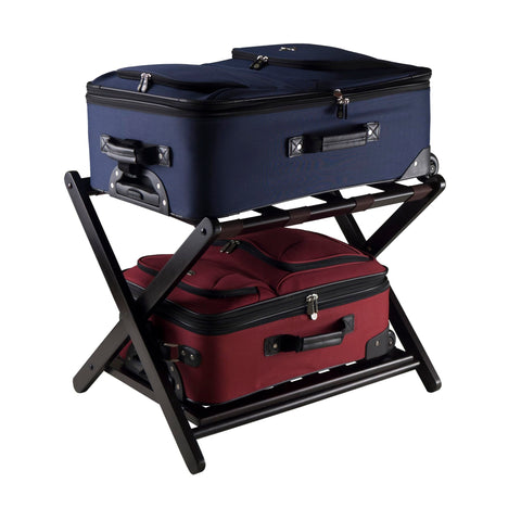 Winsome Reese luggage rack close-up highlighting solid wood construction and espresso finish.