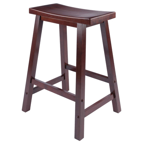 Winsome Satori saddle seat 24in walnut offers sturdy kitchen counter seating.