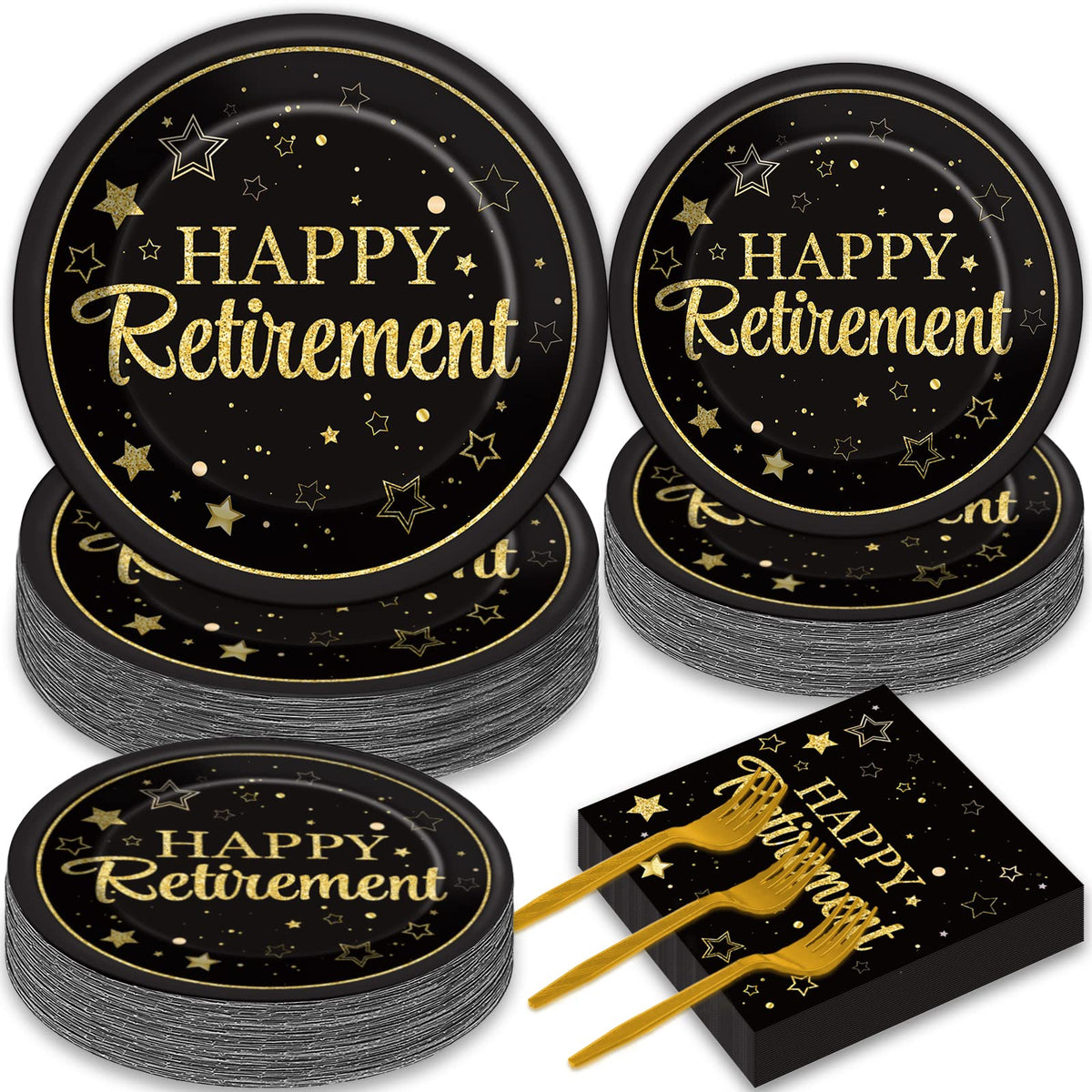 Wiooffen retirement 9-inch plates for elegant black gold table setting and quick cleanup