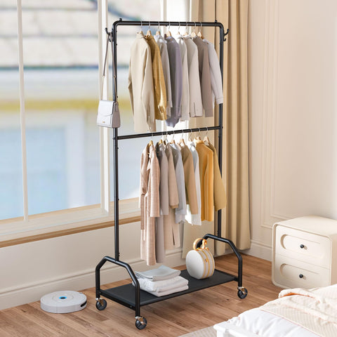 Wiracks bottom shelf storage area for shoes and bins, enhancing closet organization.