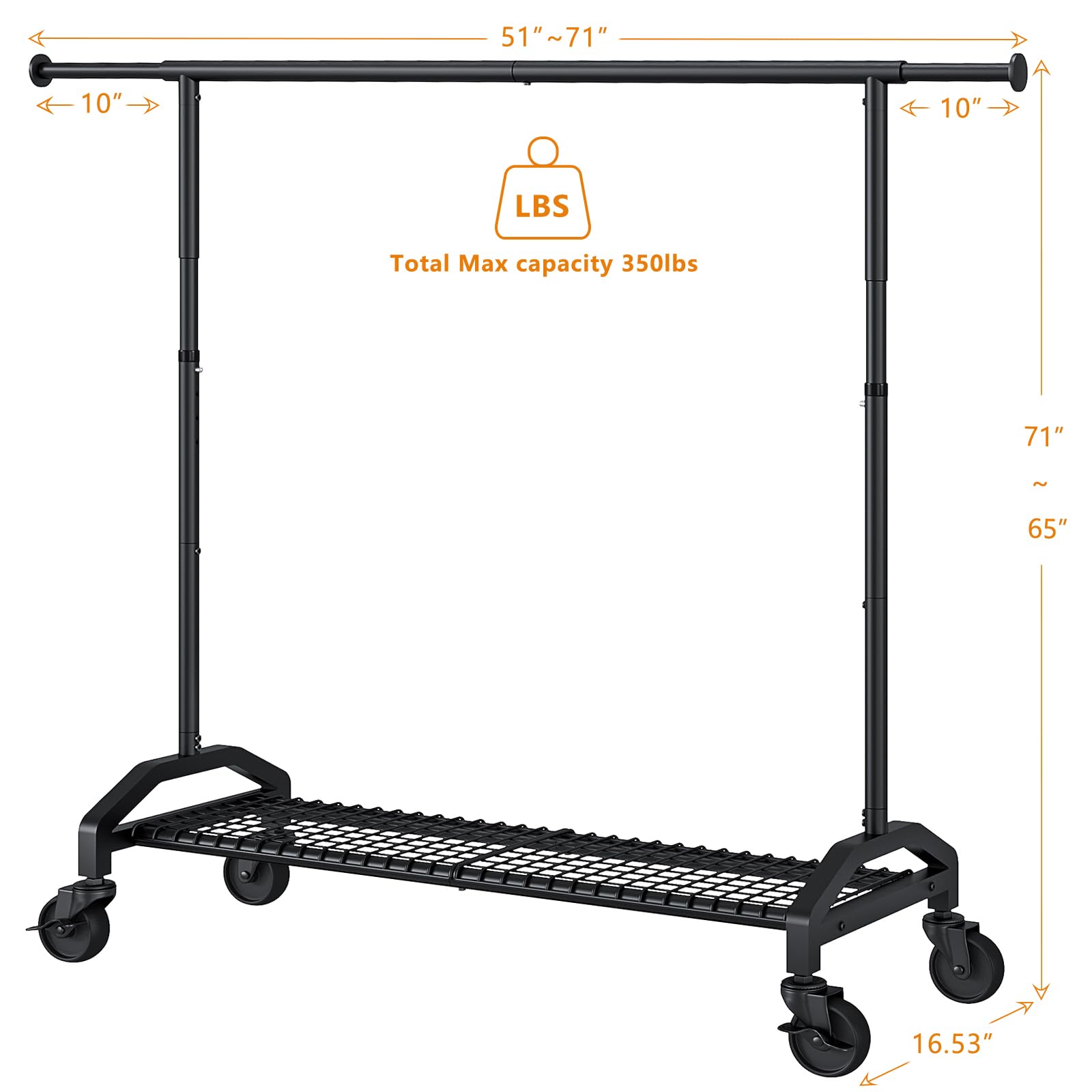 Wiracks extendable hanging rod demonstrates adjustable capacity for long coats and seasonal attire.