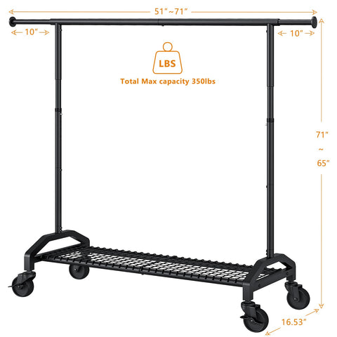 Wiracks extendable hanging rod demonstrates adjustable capacity for long coats and seasonal attire.
