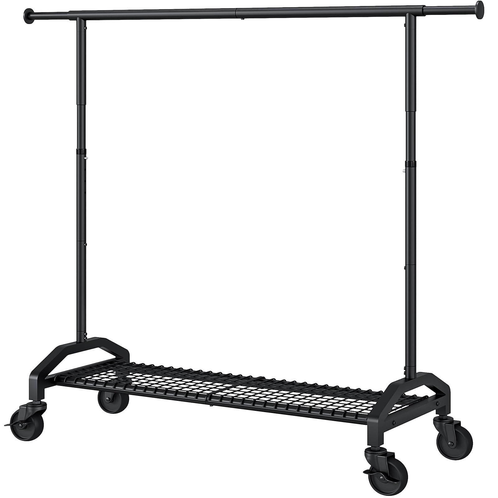 Wiracks heavy duty clothes rack side view shows a sturdy frame for durable garment storage.