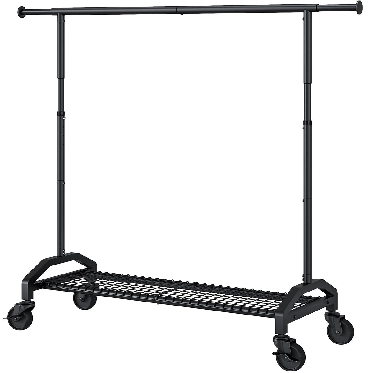 Wiracks heavy duty clothes rack side view shows a sturdy frame for durable garment storage.