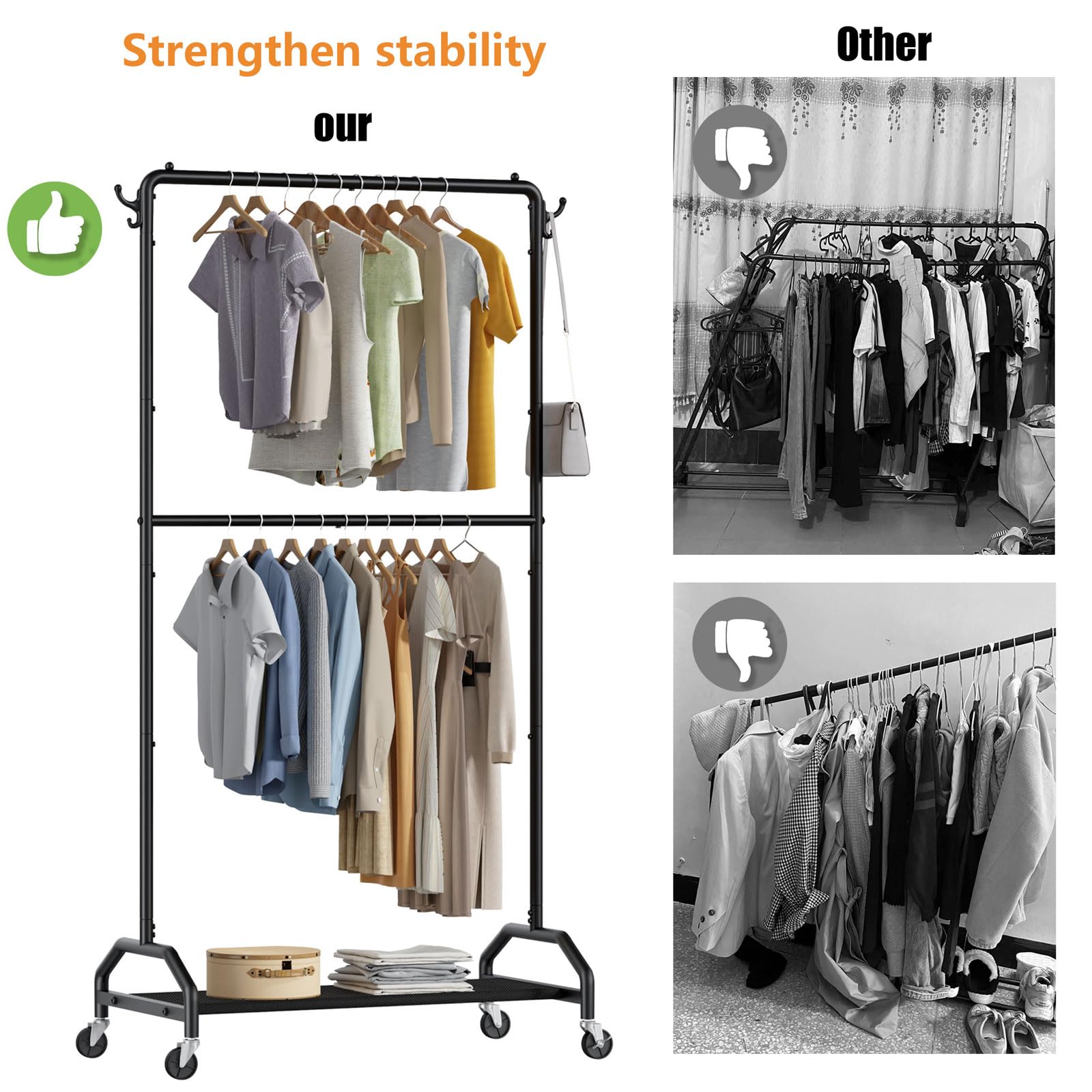 Wiracks rack with lockable wheels stays securely in place during use.