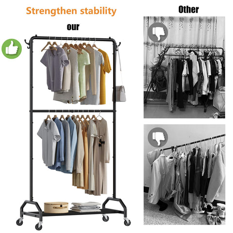 Wiracks rack with lockable wheels stays securely in place during use.