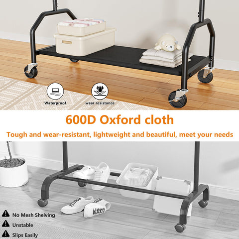 Wiracks Oxford cloth bottom shelf protects stored items and keeps storage tidy.