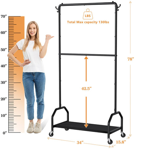 Wiracks tall vs short rod design keeps dresses and jackets organized and ready to wear.
