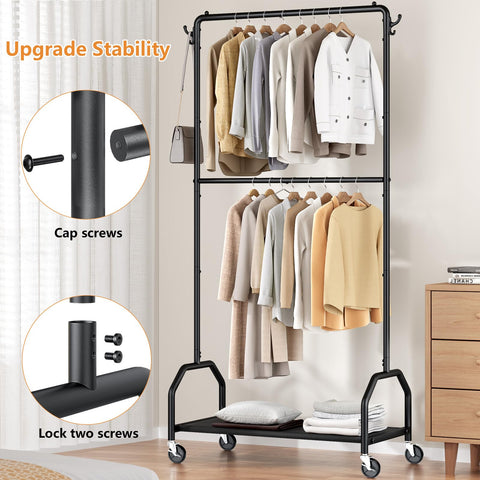 Wiracks welded base provides stability to support a full wardrobe with steady balance.