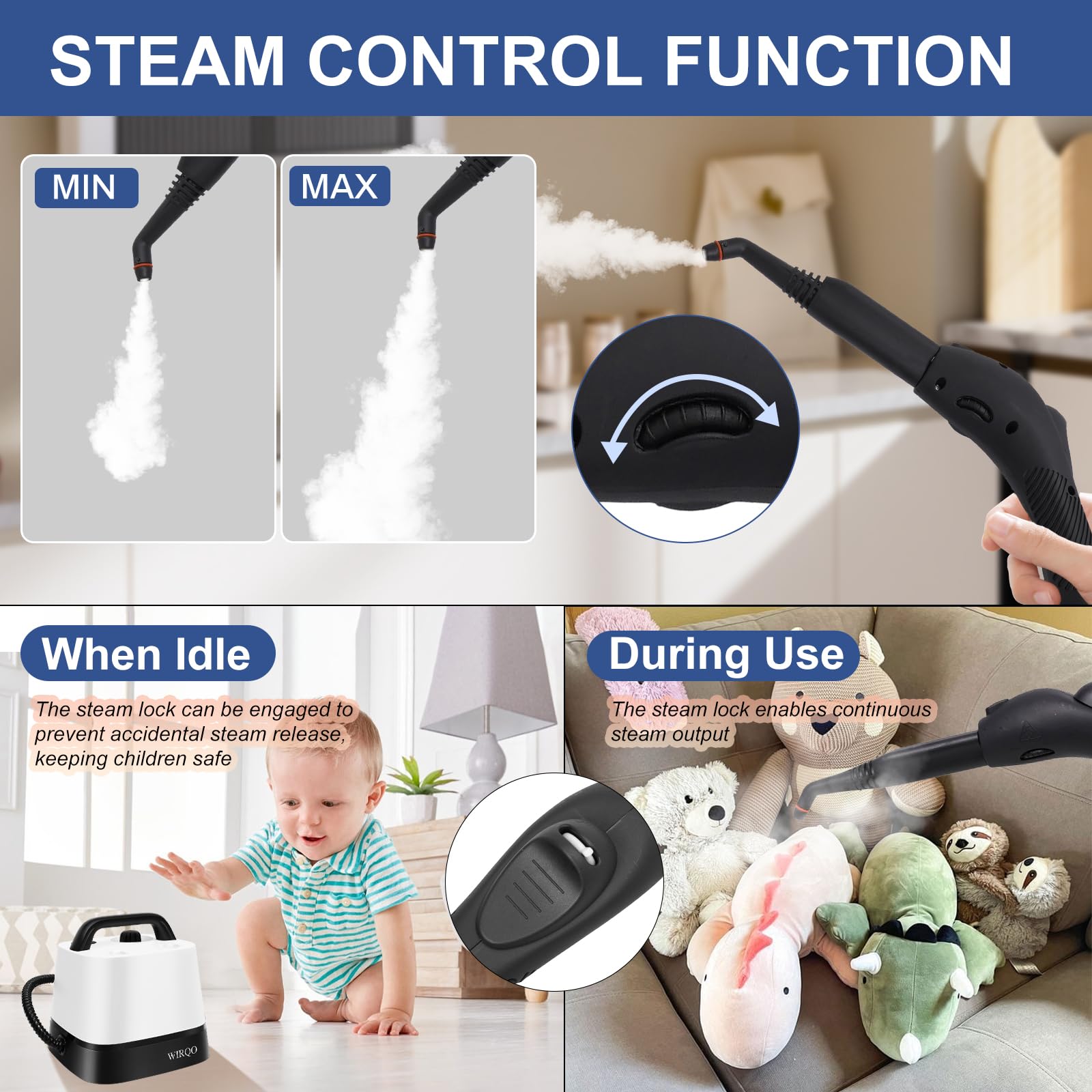 WIRQO Steam Cleaner storage bag keeps accessories organized and ready.