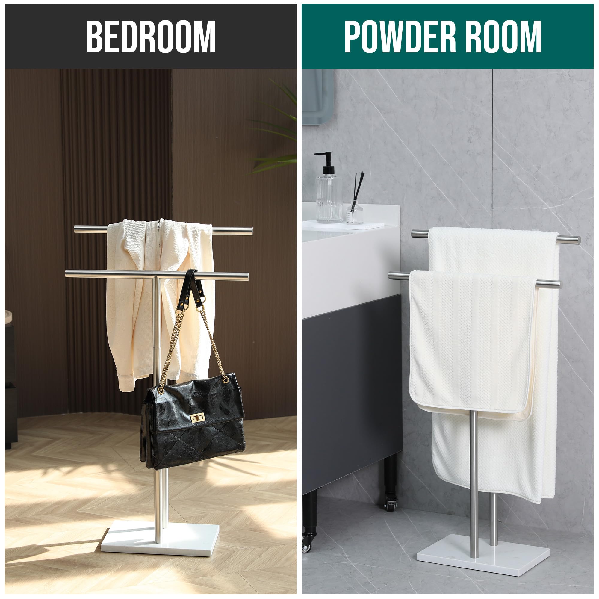 WISATO double T-shape drying stand provides easy side access for towels.