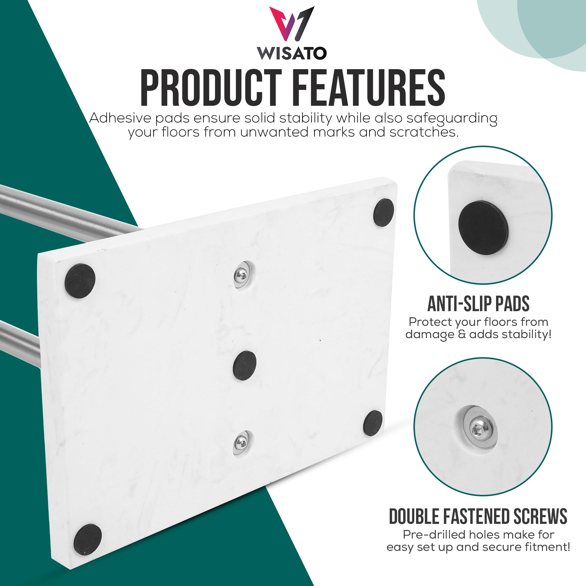 WISATO towel rack with flat rounded edges reduces snagging during towel removal.