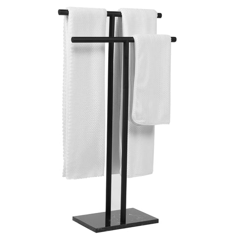 WISATO free-standing towel rack in matte black keeps towels organized and accessible.