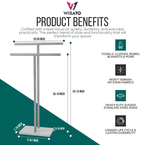 WISATO towel rack features a heavy marble base for improved stability.
