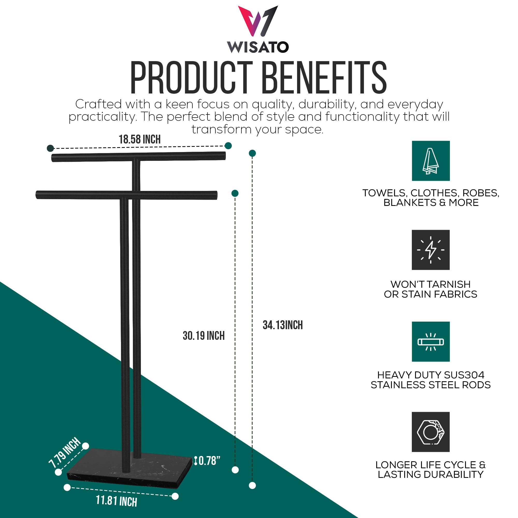 WISATO marble base adds stability for heavy towels and daily use.