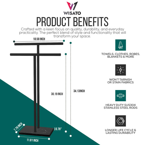 WISATO marble base adds stability for heavy towels and daily use.