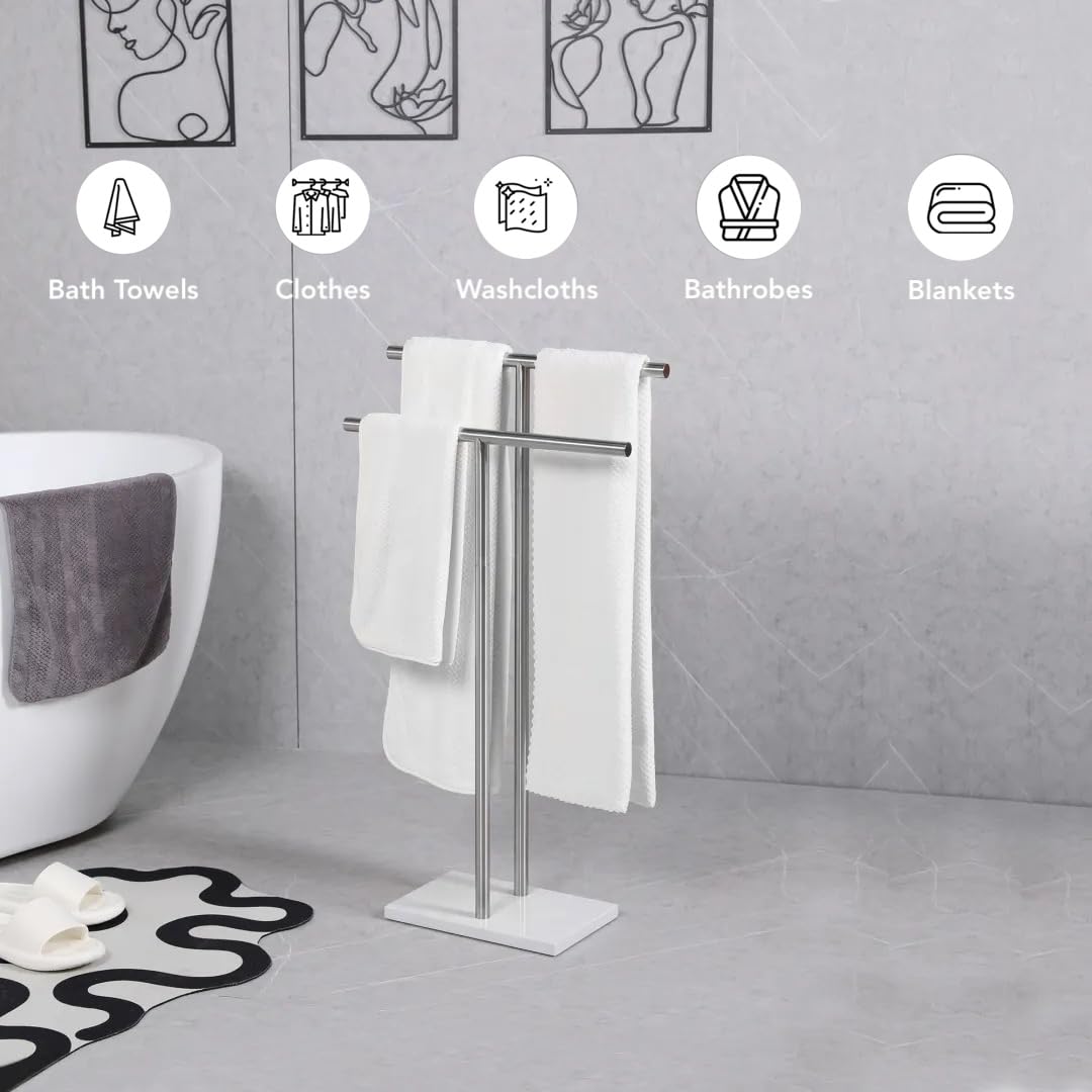 WISATO two-tier design towel rack offers ample space for multiple towels and bath linens.