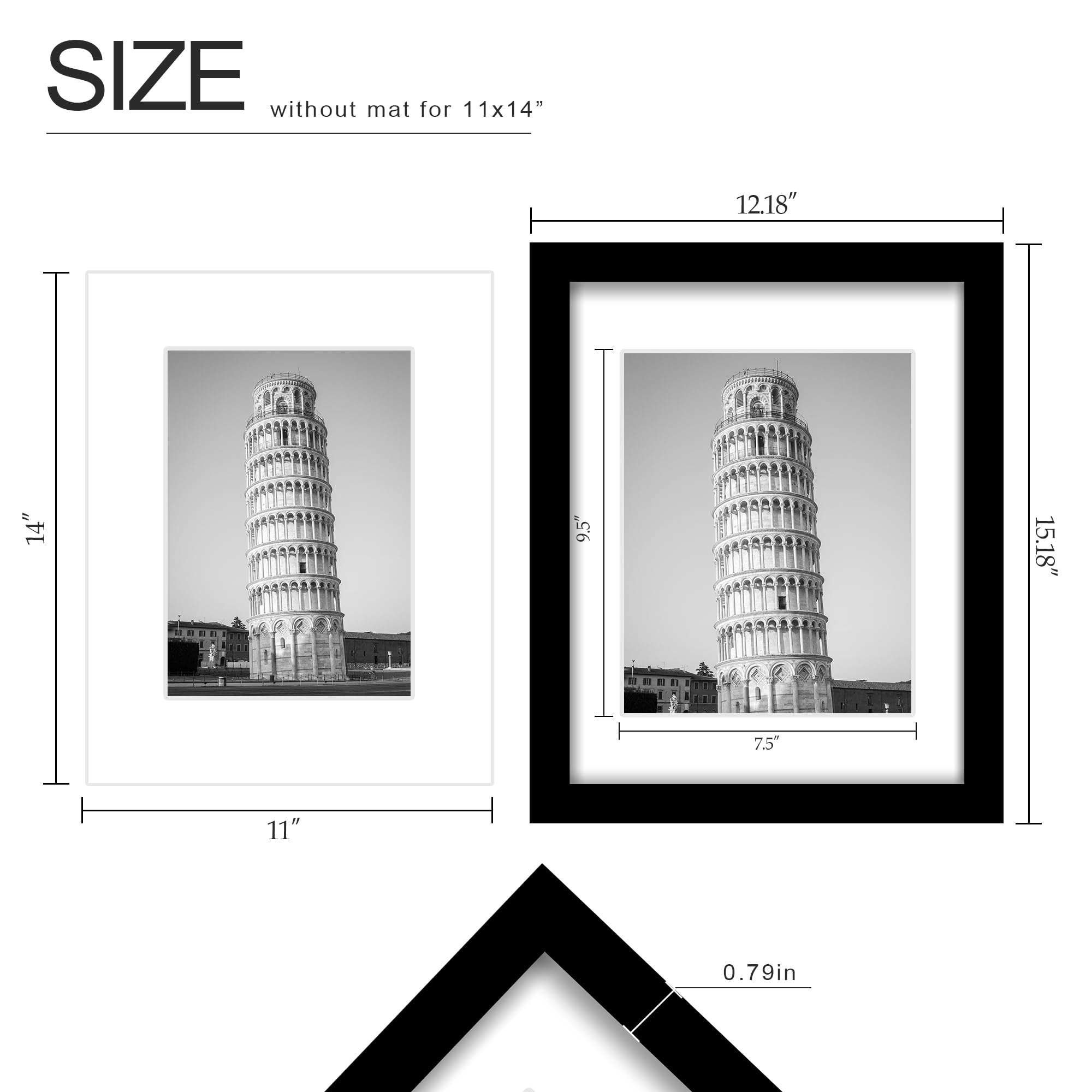 Wiscet 11x14 frame set9 mat inset, centers photos securely.