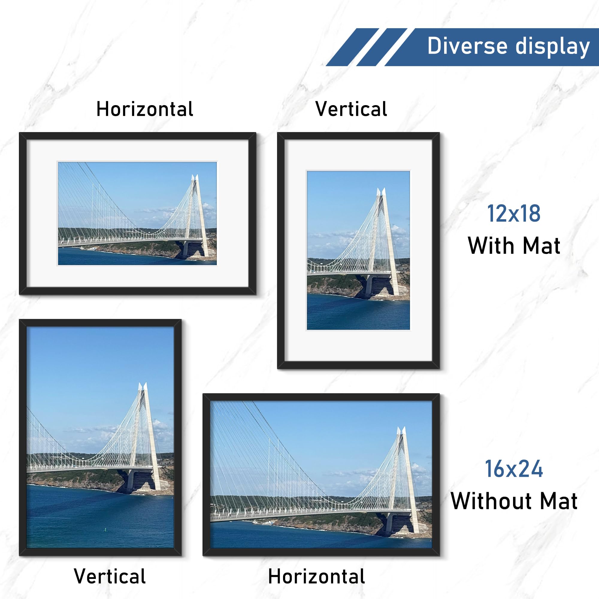 Wiscet black MDF frame with dual hooks for horizontal or vertical display.