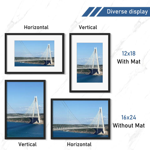 Wiscet black MDF frame with dual hooks for horizontal or vertical display.