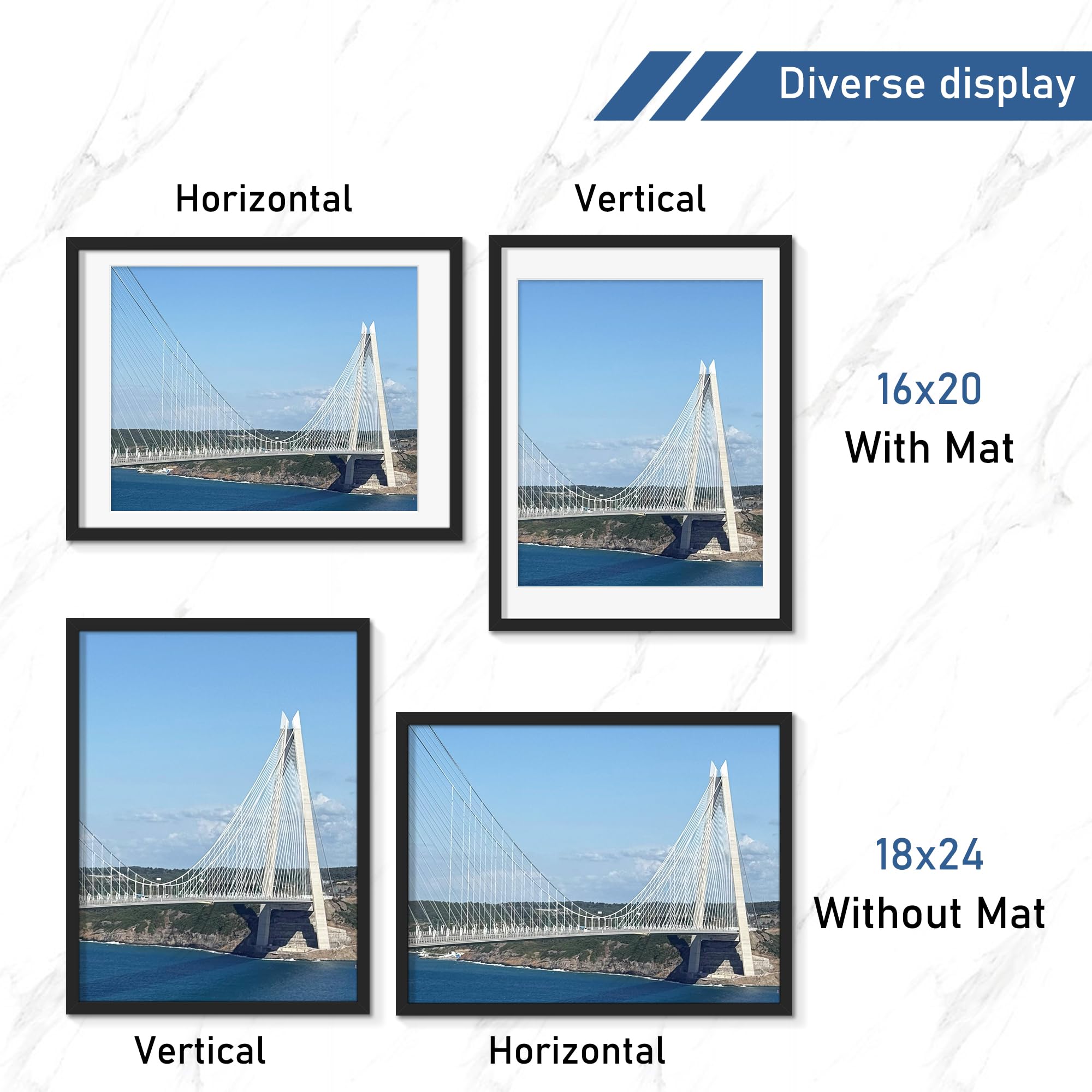 Wiscet frame supports horizontal or vertical hanging for flexible layouts.