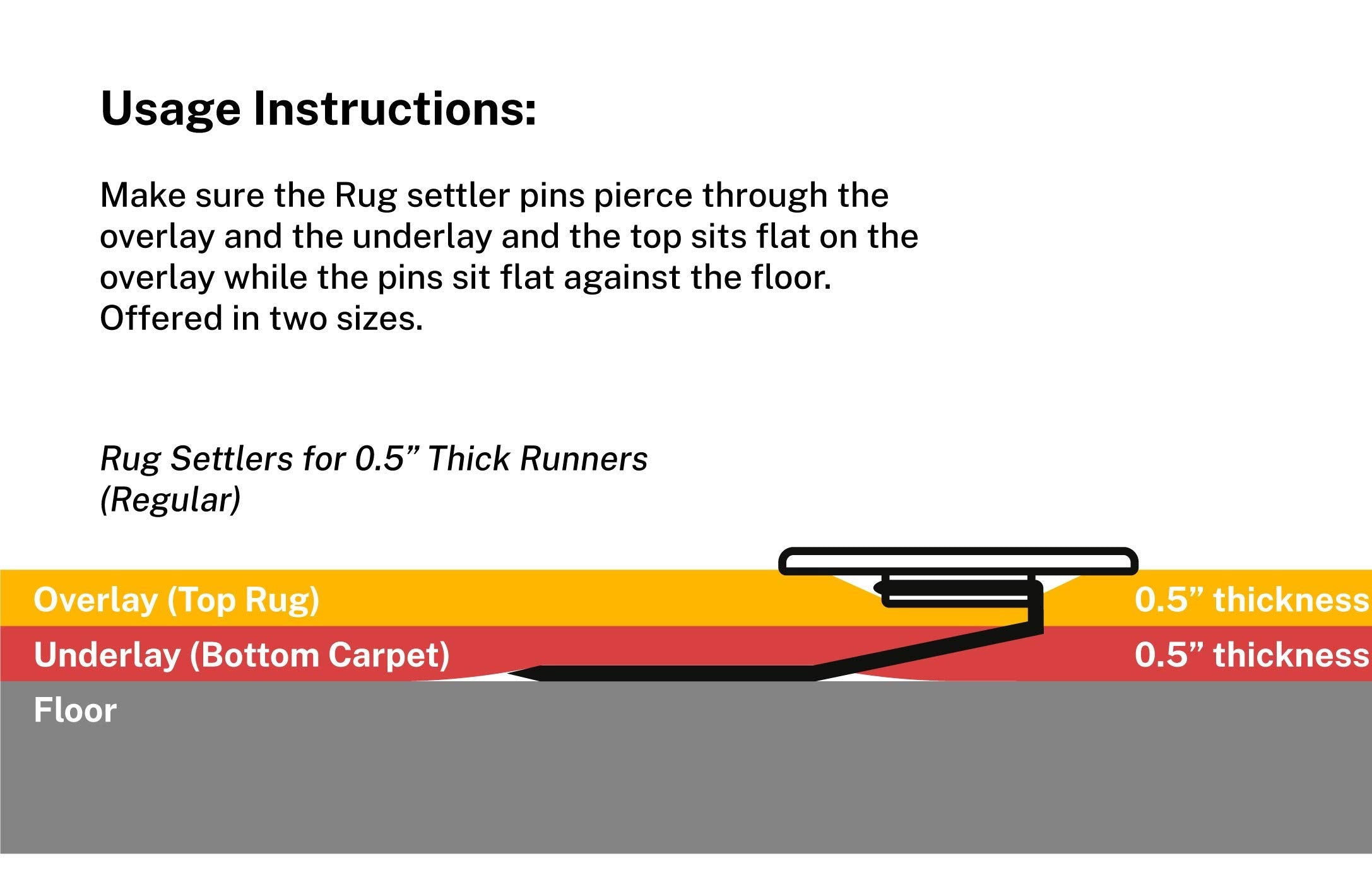 Wise Linkers Rug Settlers pins top view highlights contoured grip for easier insertion.
