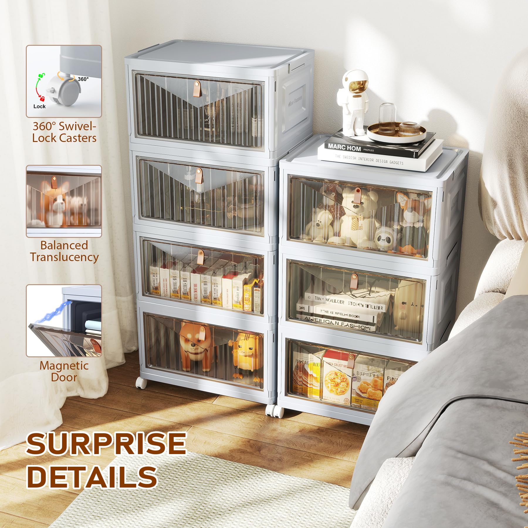 Bedroom closet setup using Wise Oannes four-tier storage bins