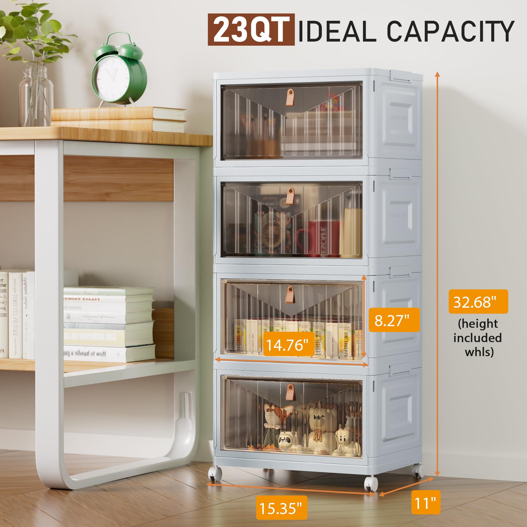 Wise Oannes stackable bins front view showing secure lid and translucent drawers