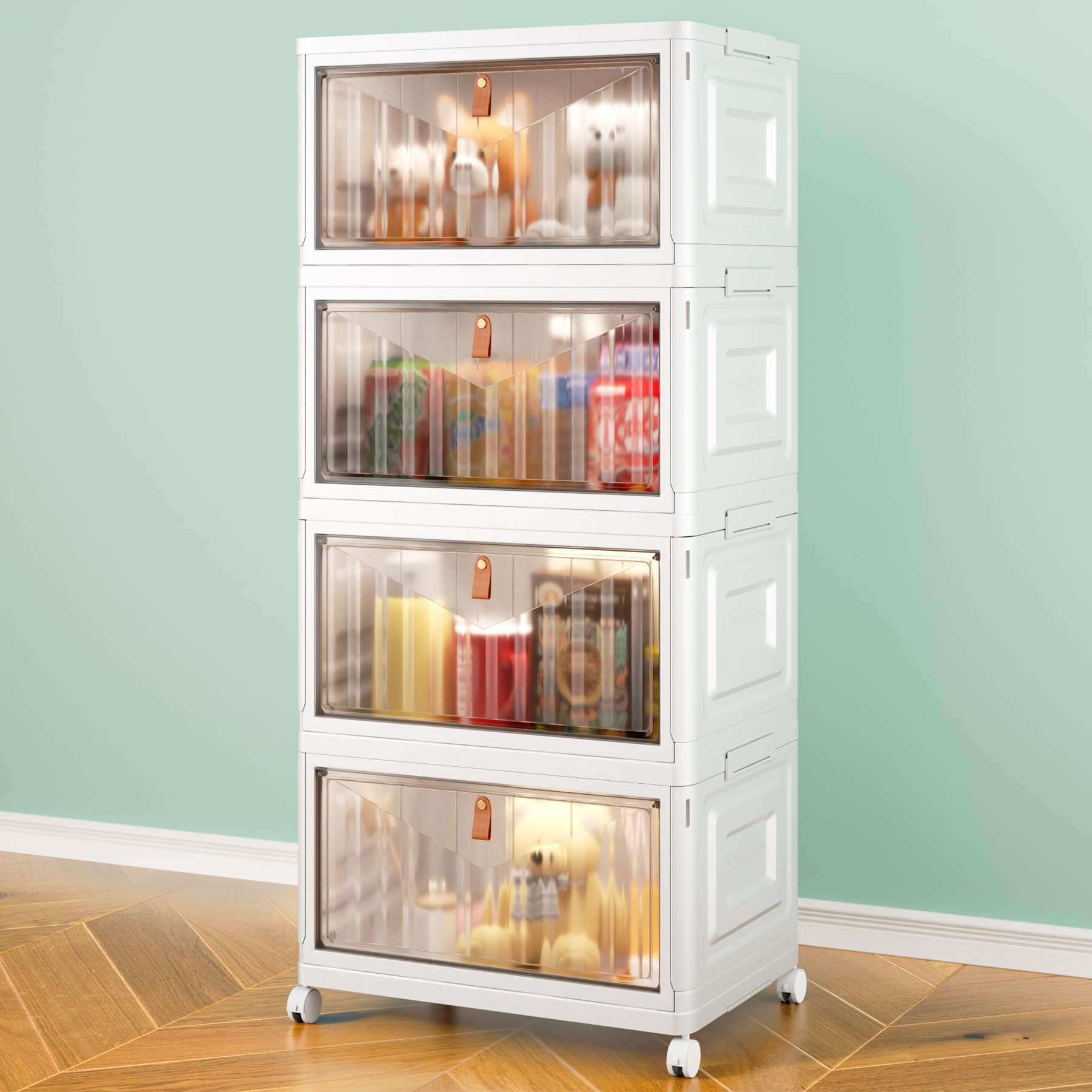 Wise Oannes 4-tier storage bins assembled, offering generous capacity for clothes and gear.