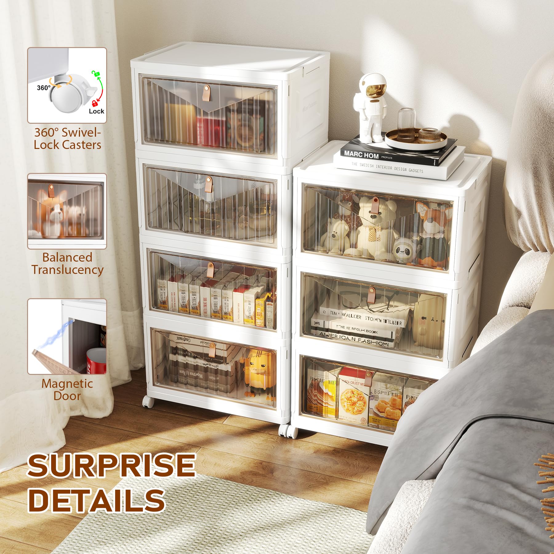 Wise Oannes wheels with clasps enable stable, movable storage.