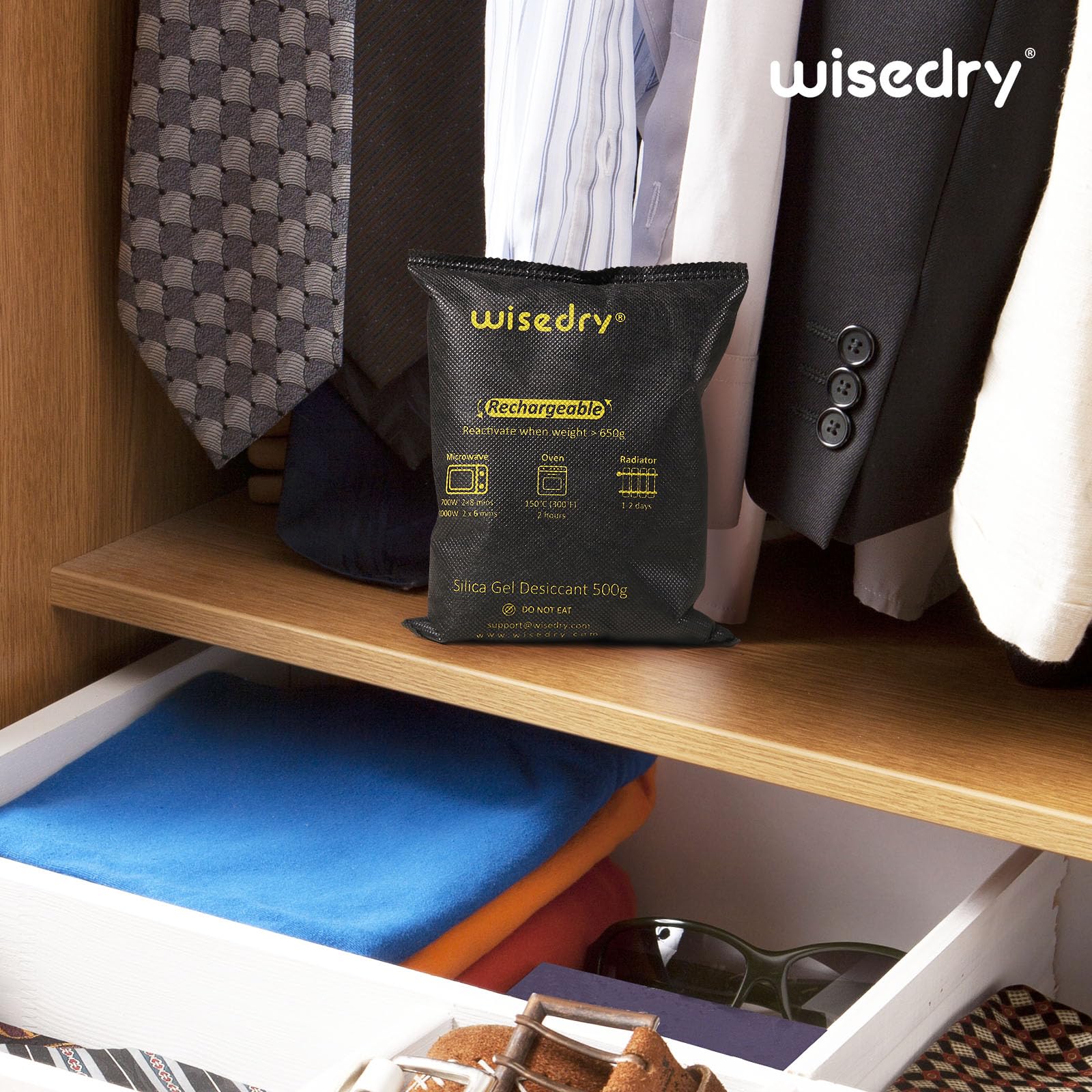 Wisedry reusable desiccant packs save money with repeated use.