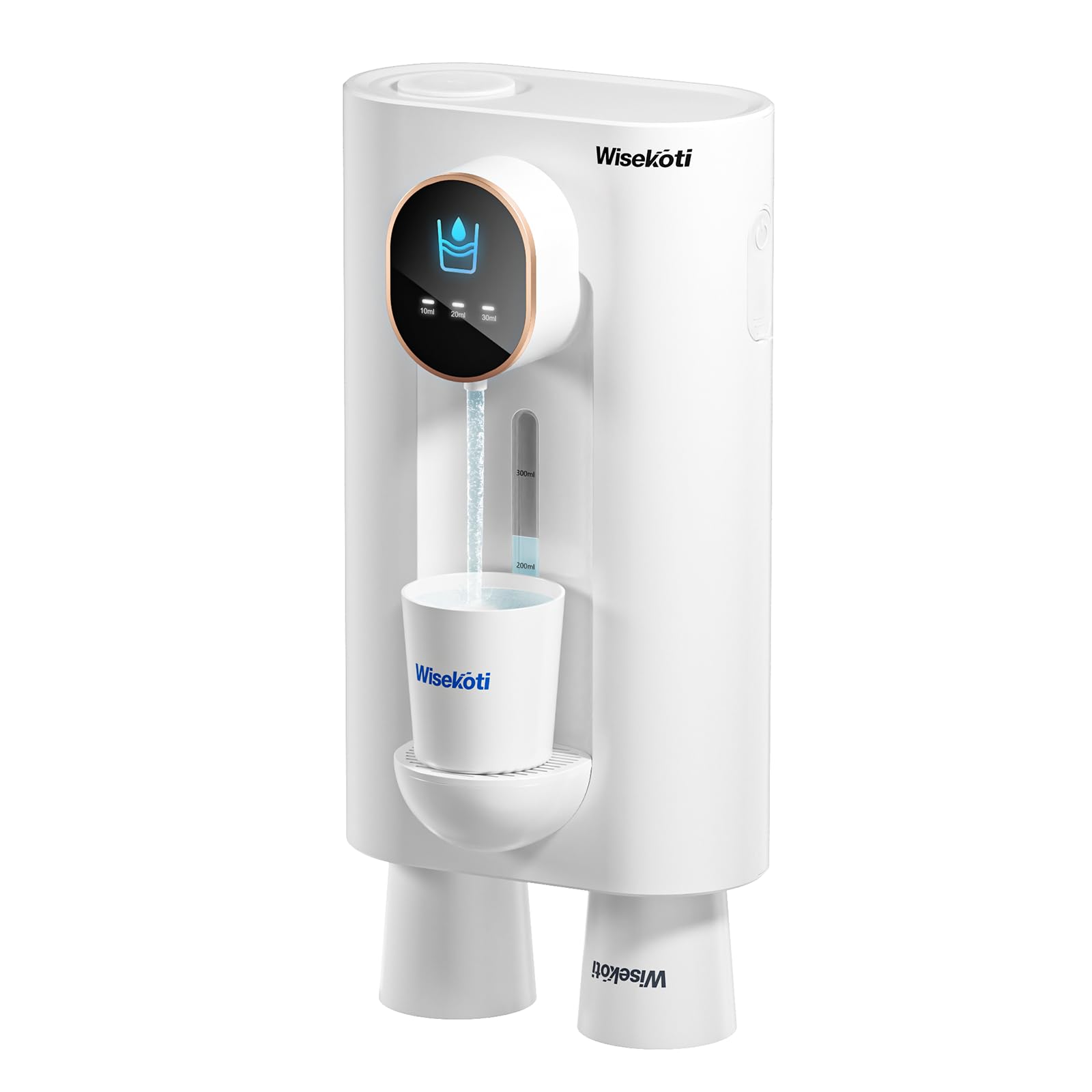 Wisekoti S7 wall-mounted mouthwash dispenser keeps the sink neat and stylish.