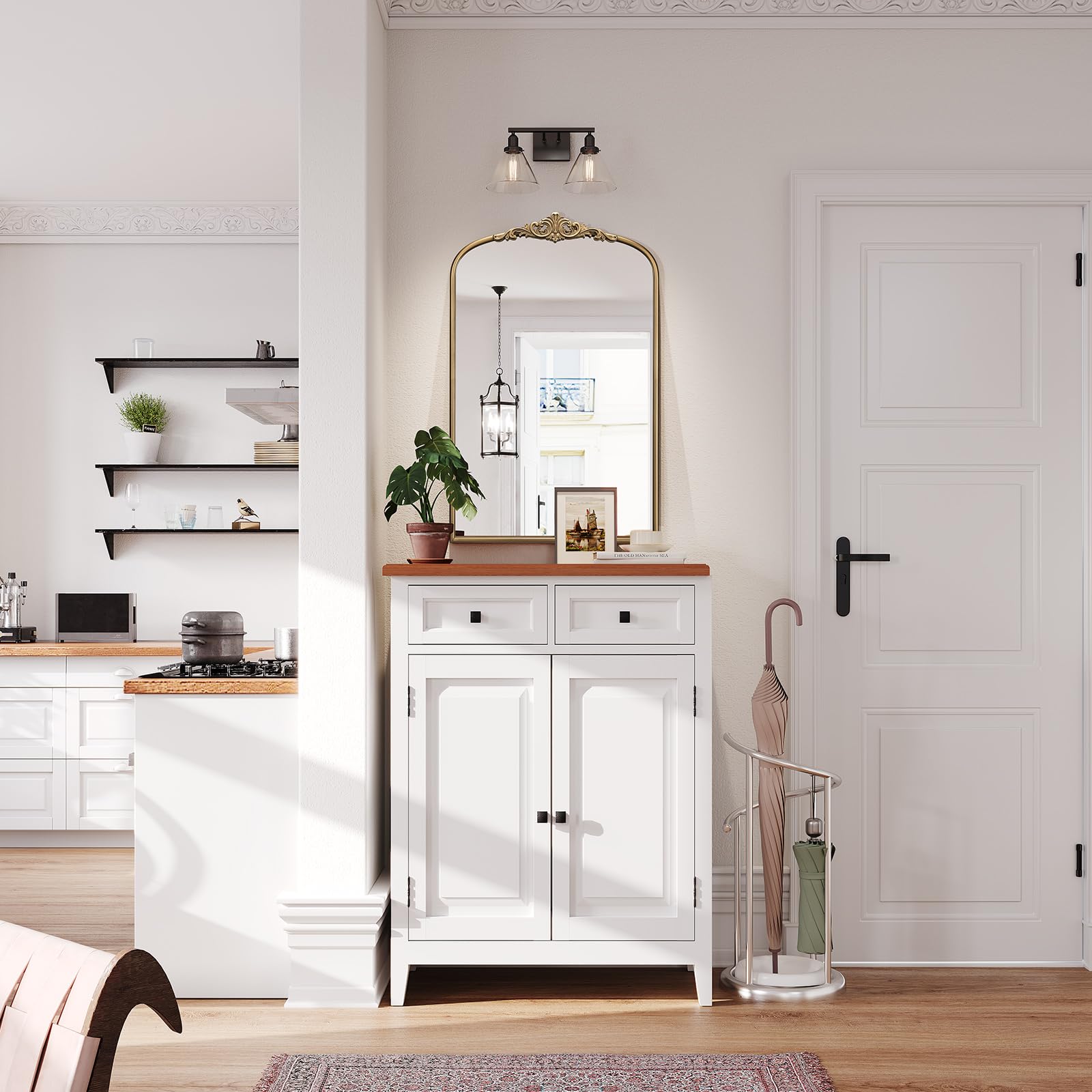 Wiserset Vintage Arched Gold Wall Mirror explosion-proof membrane adds family-friendly safety